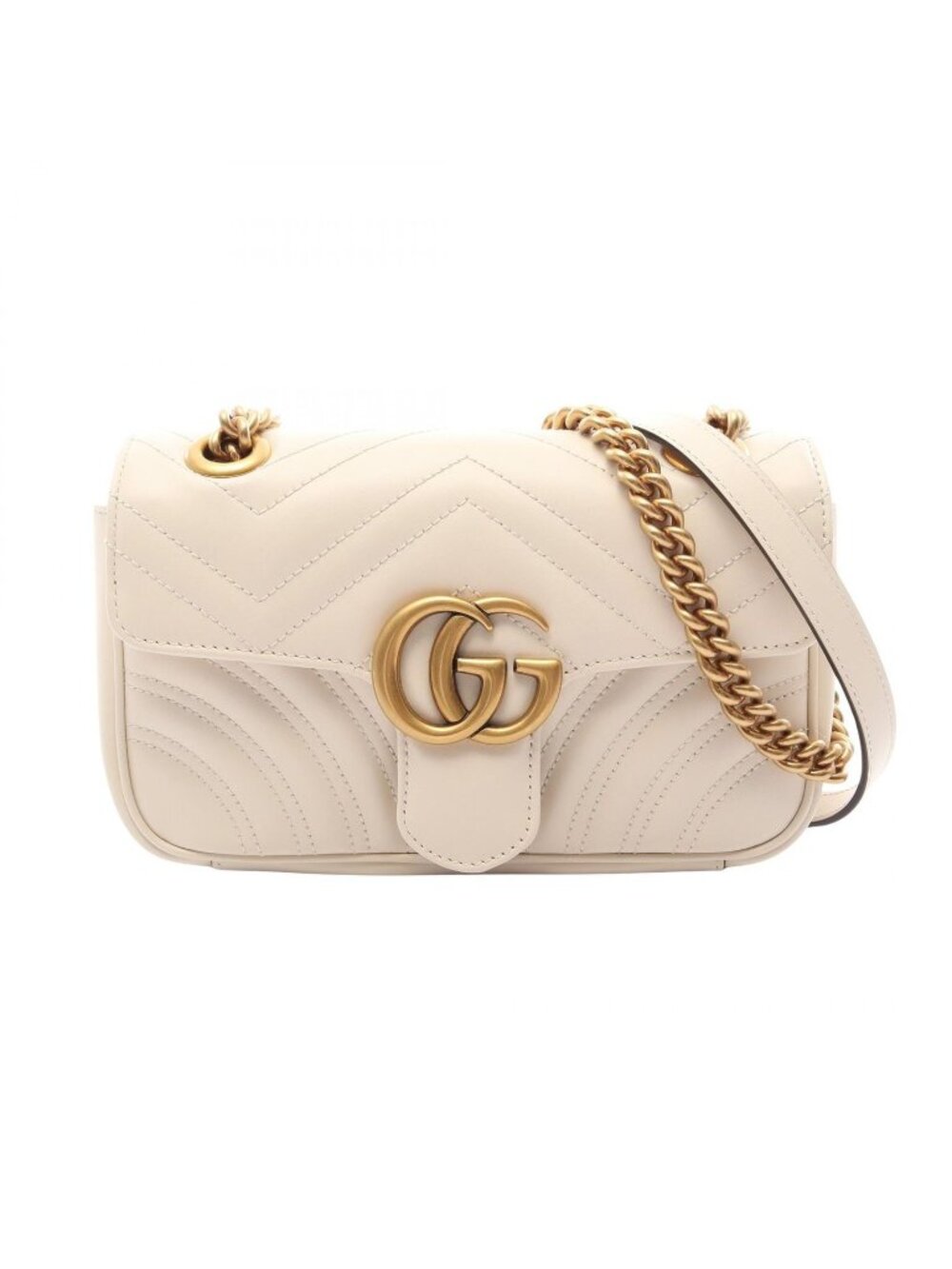 Gucci Shoulder Bag GG Marmont Off White Leather Small Chain